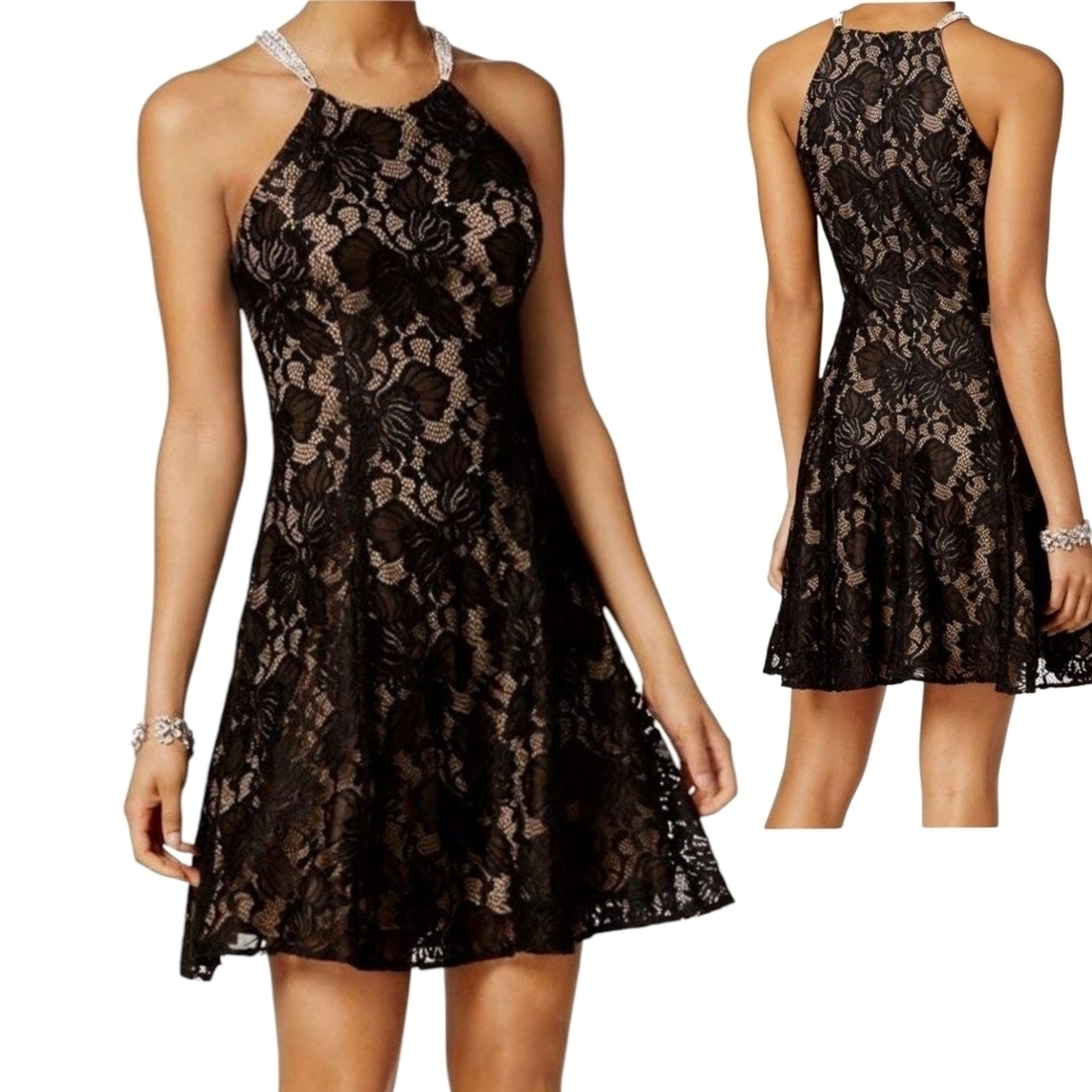 Betsy & Adam Black Lace Fit & Flare Mini Dress Cocktail Size 2 - Picture 1 of 9